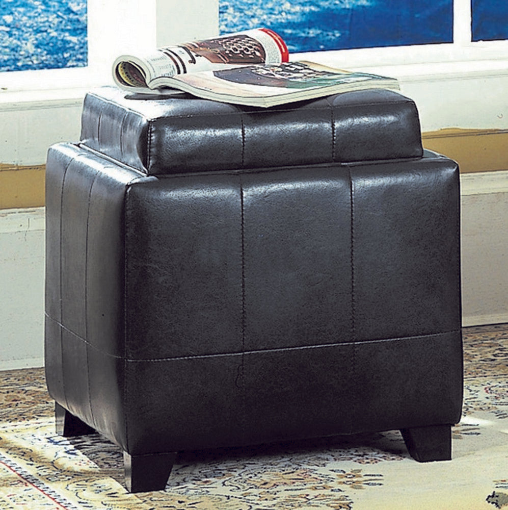 Isolde Black PU Leather Ottoman w/Storage