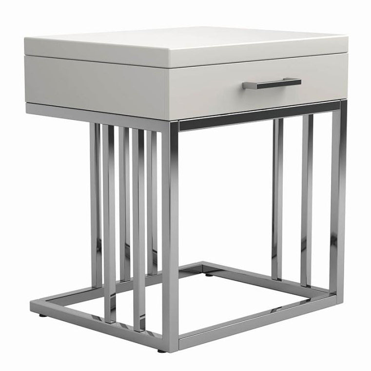 Idalia Glossy White Wood/Chrome Metal End Table