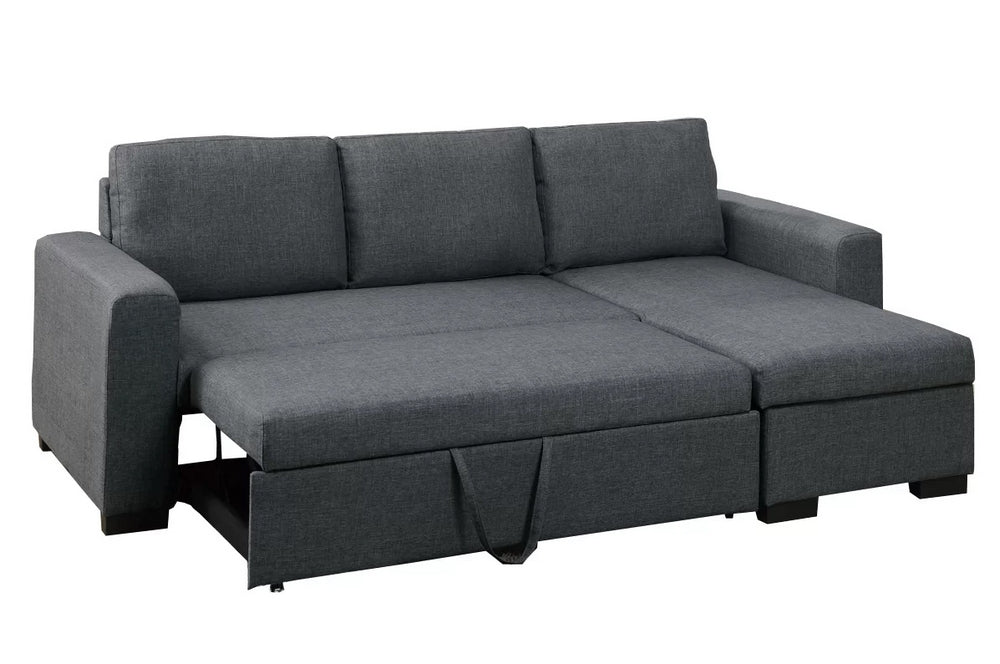 Assunta Blue Grey Polyfiber Sectional with Pull-Out Bed