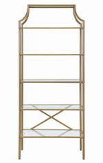 Azariah Clear Glass/Matte Gold Metal 5-Tier Bookcase