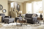 Venaldi Gunmetal Faux Leather Sofa Chaise with Queen Sleeper