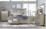 Bijou Champagne Metallic Wood King Bed with Storage