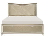 Bijou Champagne Metallic Wood Queen Bed with Storage