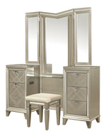 Bijou Champagne Metallic Wood Vanity Dresser w/ Mirror