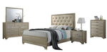 Carine Champagne Faux Leather/Wood Queen Panel Bed