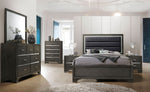 Carine II Gray Fabric/Wood Queen Panel Bed