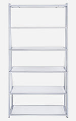 Coleen White High Gloss Wood/Chrome Bookshelf with 6 Shelves