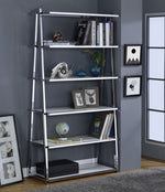 Coleen White High Gloss Wood/Chrome Bookshelf with 6 Shelves