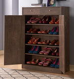 Erica Walnut Oak Wood 2-Drawer Shoe Cabinet with 5 Shelves