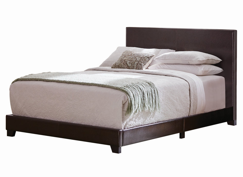 Dorian Brown Leatherette Upholstered Queen Panel Bed