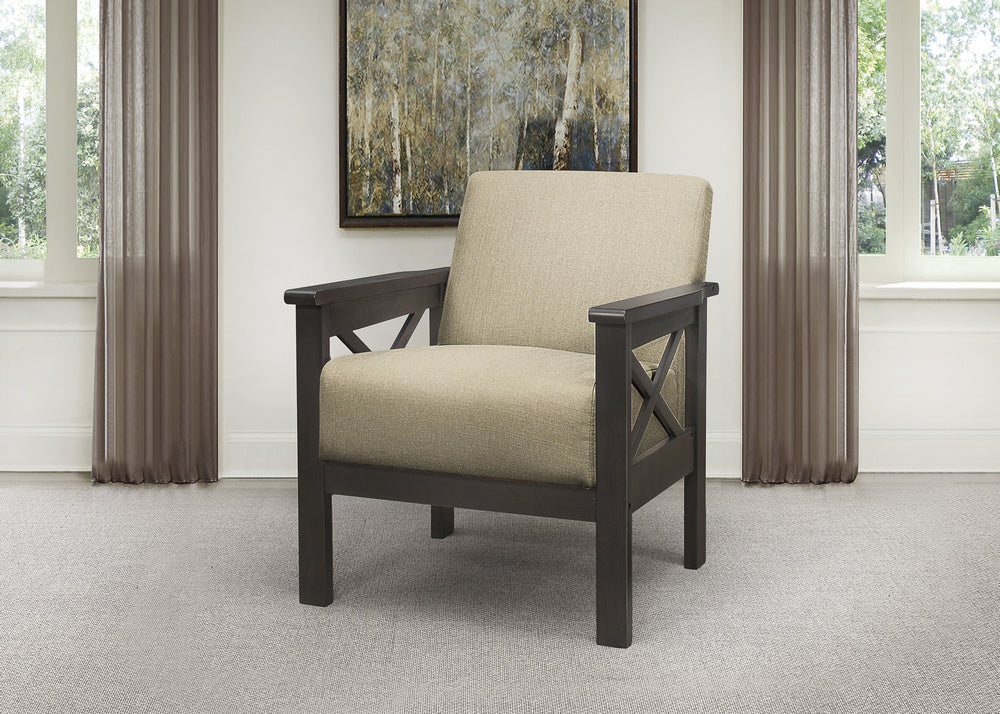 Herriman Brown Fabric Accent Chair with Wooden Arms