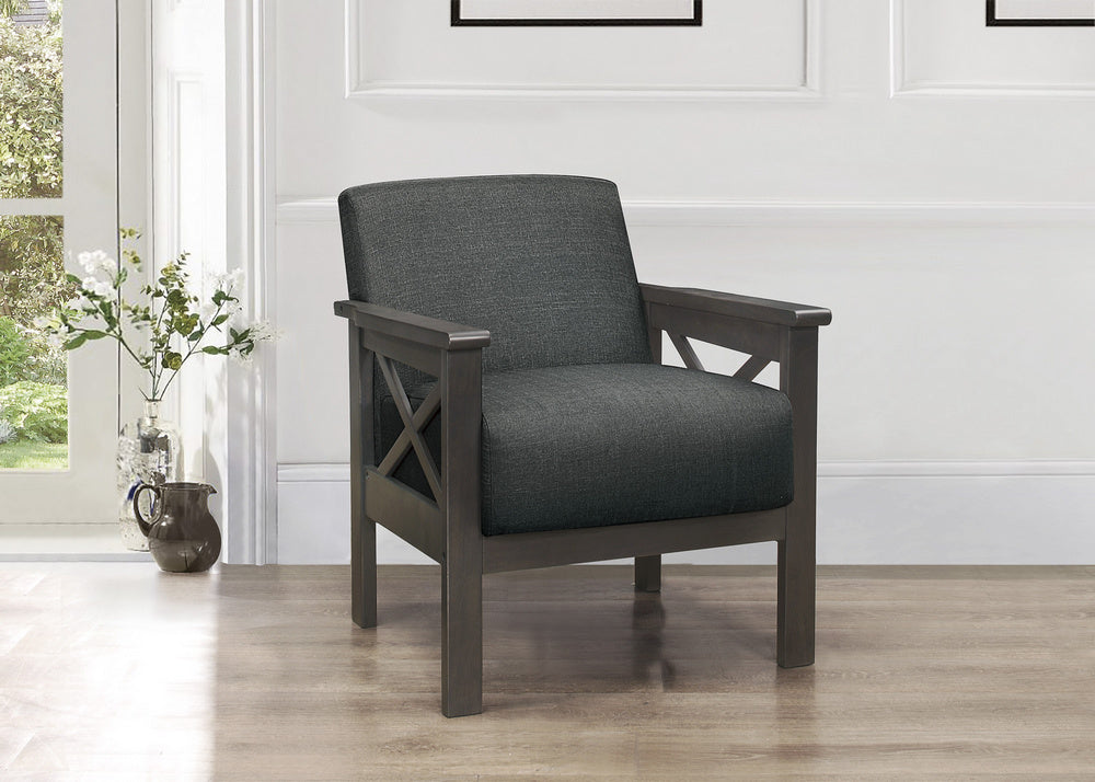 Herriman Dark Gray Fabric Accent Chair with Wooden Arms