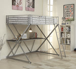 Hyde Silver Metal Full Workstation Loft Bed with Black Desk