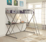 Hyde Silver Metal Twin Workstation Loft Bed with Black Desk