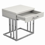 Idalia Glossy White Wood/Chrome Metal End Table