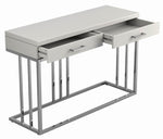 Idalia Glossy White Wood/Chrome Metal Sofa Table