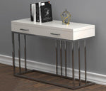 Idalia Glossy White Wood/Chrome Metal Sofa Table