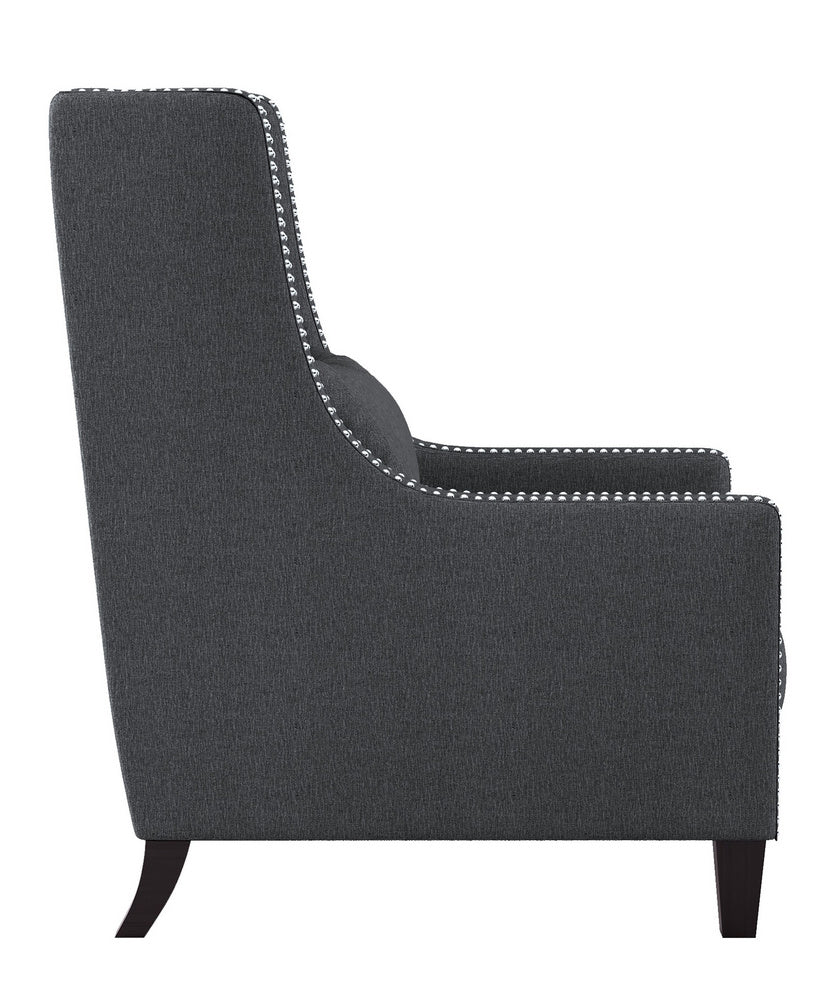 Keller Dark Gray Linen Accent Chair with Nailheads