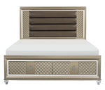 Loudon Champagne Metallic Wood King Bed with Storage