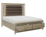 Loudon Champagne Metallic Wood Queen Bed with Storage