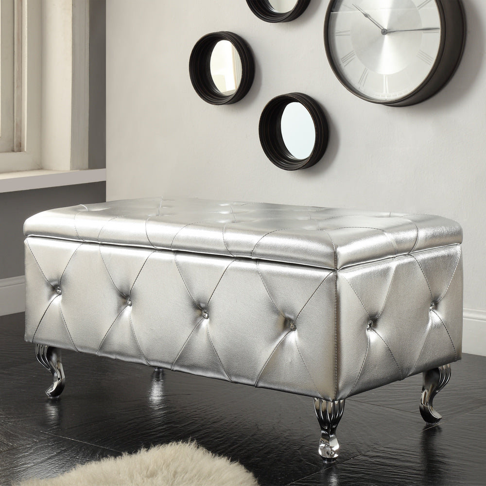 Luce Silver Bonded Leather Storage Bench