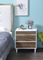 Lurel White/Weathered Oak Wood Nightstand with 3 Drawers