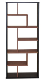 Mileta II Black/Walnut Wood Bookcase with 9 Staggered Cubes