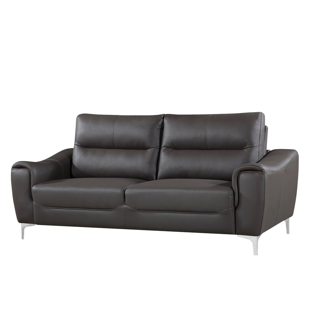 Rachel 2-Pc Gray Leather Sofa Set w/Curved-Padded Arms