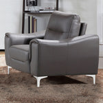 Rachel Gray Leather Chair with Curved-Padded Arms