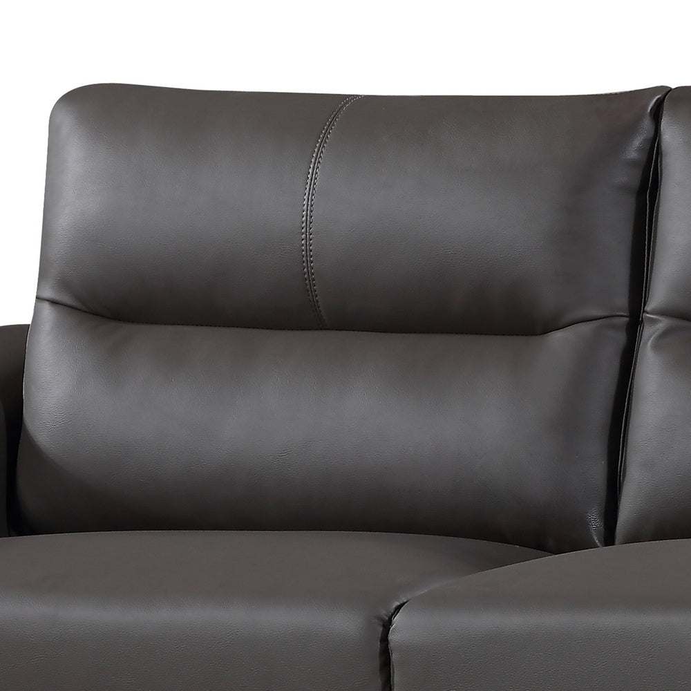 Rachel Gray Leather Loveseat with Curved-Padded Arms