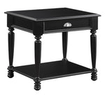 Sanders Black Wood End Table with Drawer & Shelf