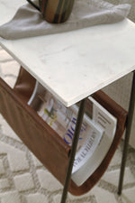 Etanbury White Marble/Metal Accent Table