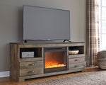 Trinell Rustic Brown Wood LG TV Stand with Fireplace Insert