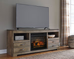 Trinell Rustic Brown Wood LG TV Stand with Infrared Fireplace Insert