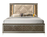 Skylar Dark Champagne Wood/PU Leather Full Bed with Storage