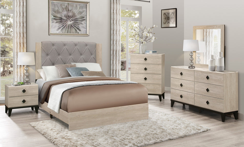 Whiting Cream Wood/Gray Fabric King Bed