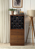 Wiesta Walnut Finish Wood Wine Cabinet with 3 Drawers