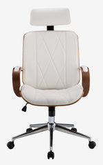 Yoselin White PU Leather/Walnut Wood Office Chair