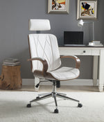 Yoselin White PU Leather/Walnut Wood Office Chair