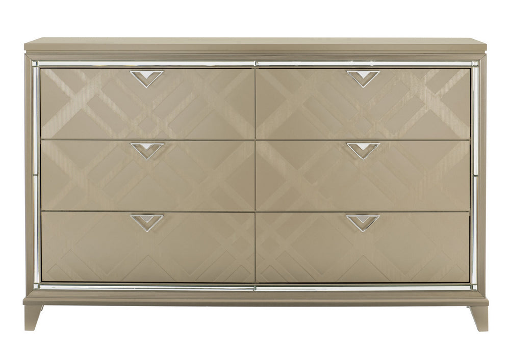 Bijou Champagne Metallic Wood 6-Drawer Dresser