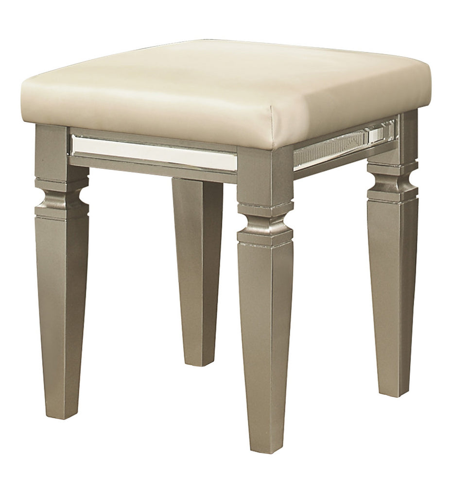 Bijou Champagne Metallic Wood/Faux Leather Vanity Stool