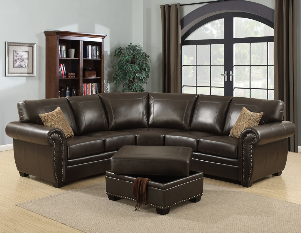 Louis 3-Pc Dark Brown Leather Gel Sectional Sofa with Ottoman