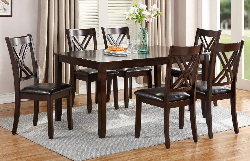 Sarah 7-Pc Espresso Wood/Faux Leather Dining Set