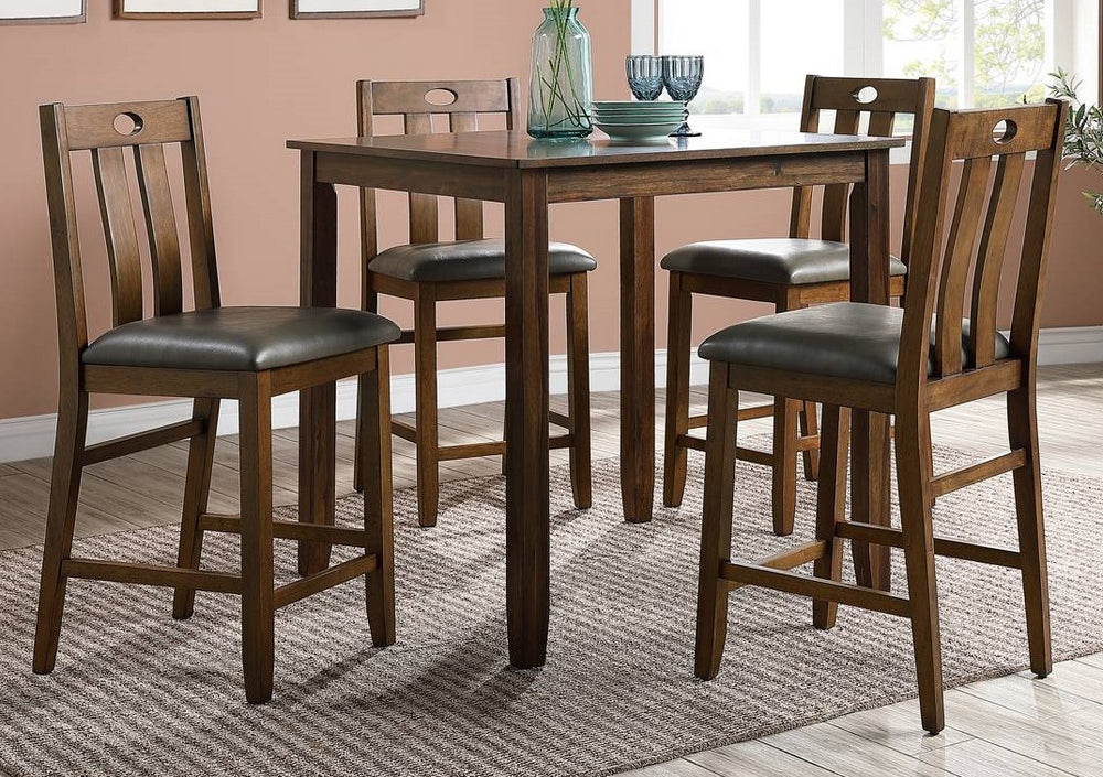 Kortney 5Pc Brown Wood/PU Leather Counter Height Dining Set