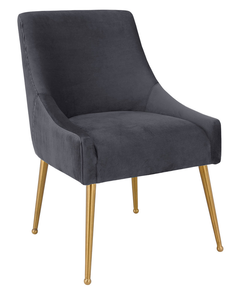 Beatrix Pleated Grey Velvet/Gold Metal Side Chair