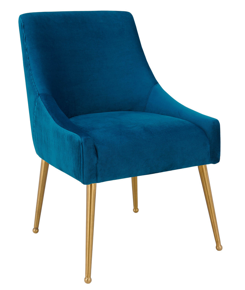 Beatrix Pleated Navy Velvet/Gold Metal Side Chair