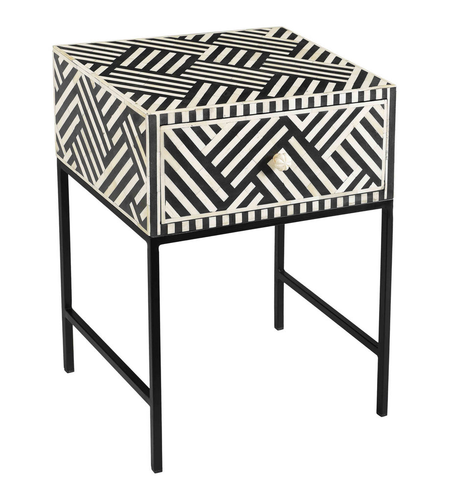 Noire Bone Inlay Side Table with Black Iron Base