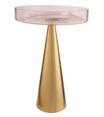 Alo Transparent Pink Glass/Gold Iron Large Side Table