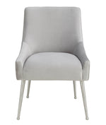 Beatrix Pleated Light Grey Velvet/Silver Metal Side Chair