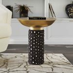 Blaze Antique Brass Iron/Black Glass Side Table